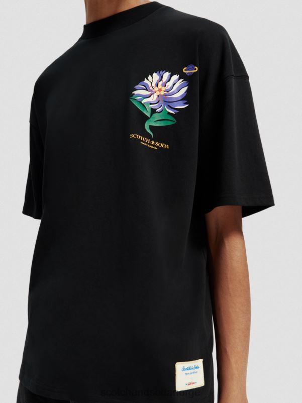 menn brodert jersey kunstverk t-skjorte svart N40XD350 klær Scotch & Soda