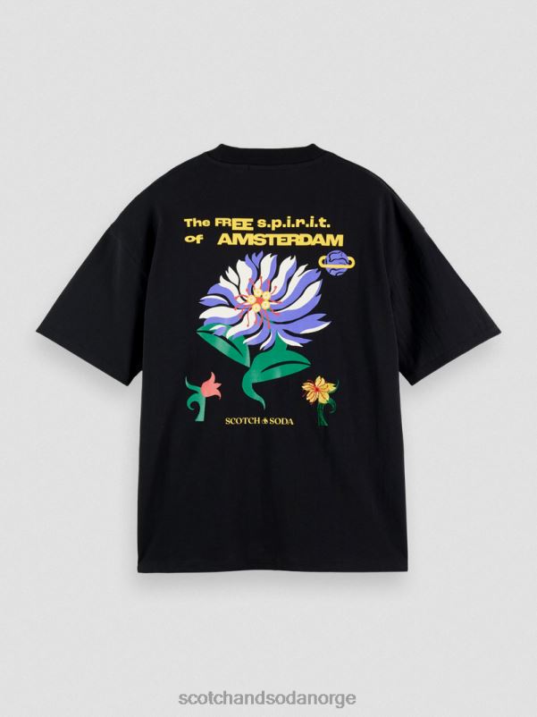 menn brodert jersey kunstverk t-skjorte svart N40XD350 klær Scotch & Soda