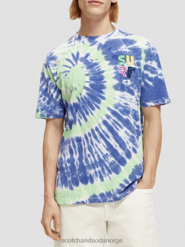 menn brodert kunstverk tie-dye t-skjorte blå slipsfarge N40XD440 klær Scotch & Soda