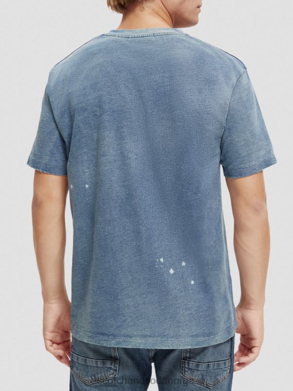 menn grafisk t-skjorte i økologisk bomull vasket indigo N40XD469 klær Scotch & Soda