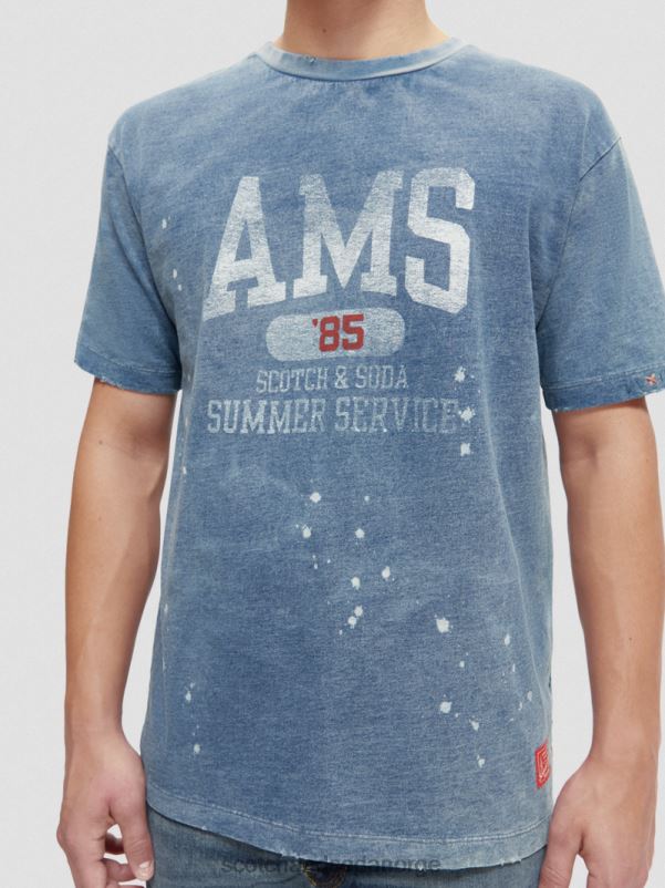 menn grafisk t-skjorte i økologisk bomull vasket indigo N40XD469 klær Scotch & Soda