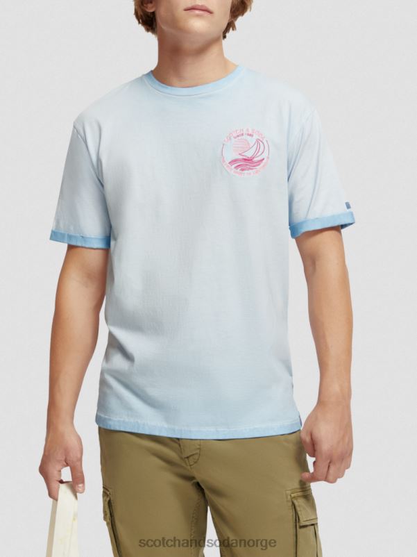 menn kaldfarget kunst-t-skjorte havblått N40XD378 klær Scotch & Soda