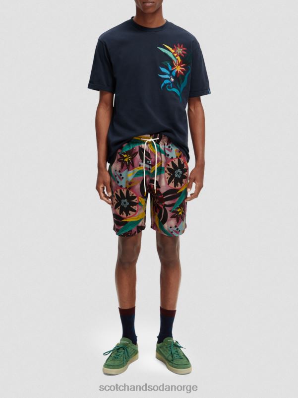 menn økologisk t-skjorte med blomsterbrodert avslappet passform natt N40XD352 klær Scotch & Soda