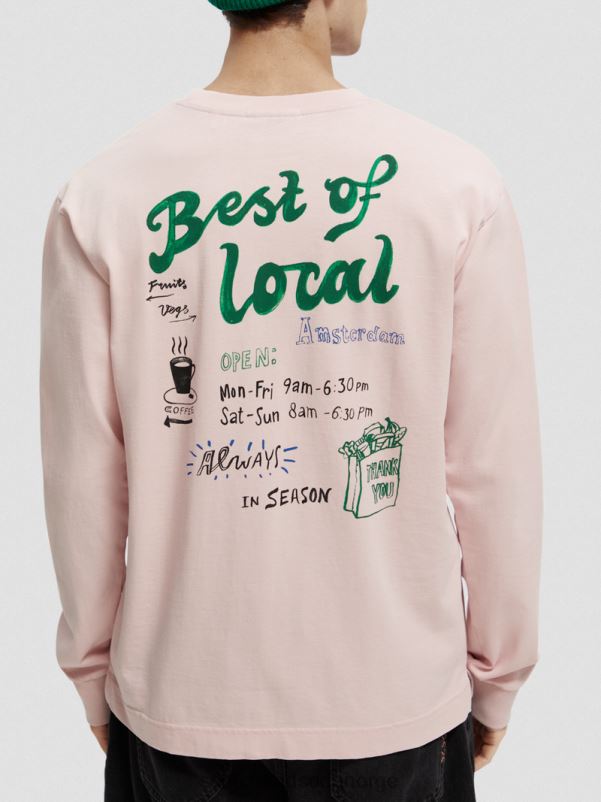 menn langermet t-skjorte i økologisk bomull rose N40XD392 klær Scotch & Soda