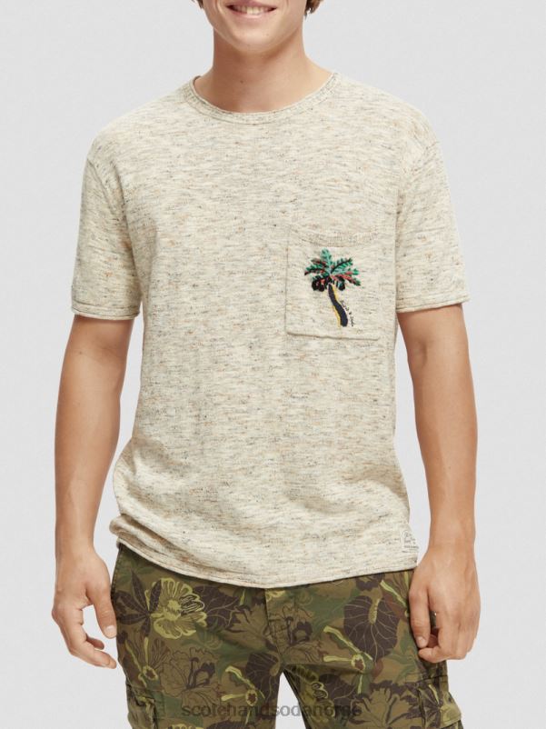 menn melert t-skjorte for kunstverk sand melange N40XD414 klær Scotch & Soda