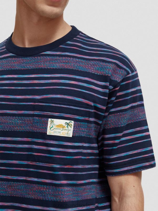 menn organisk jersey-stripet t-skjorte multi stripe N40XD413 klær Scotch & Soda