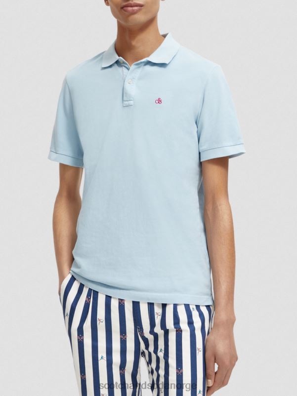 menn plaggfarget piké-polo i økologisk bomull havblått N40XD401 klær Scotch & Soda