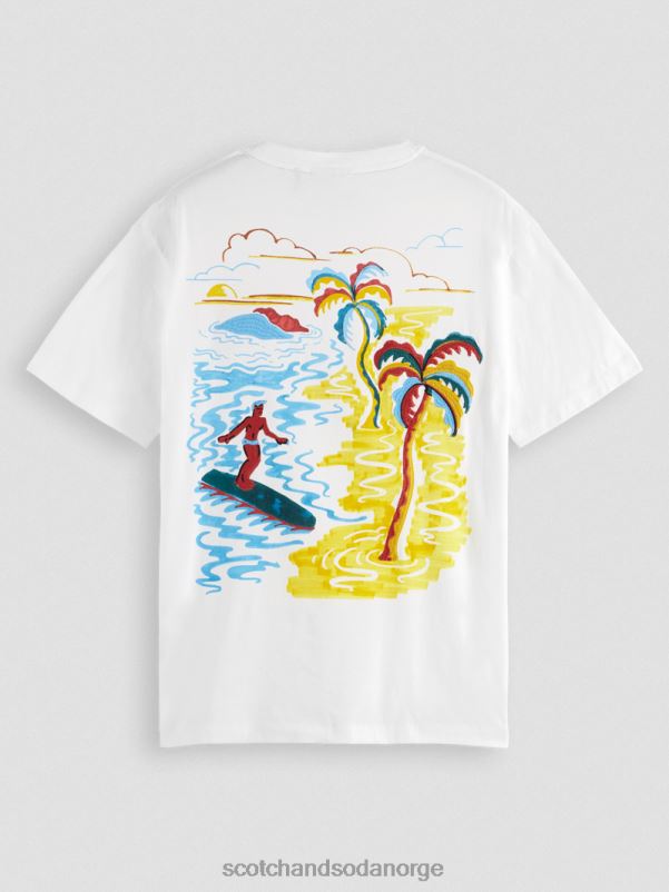 menn t-skjorte med brodert kunst hvit N40XD394 klær Scotch & Soda