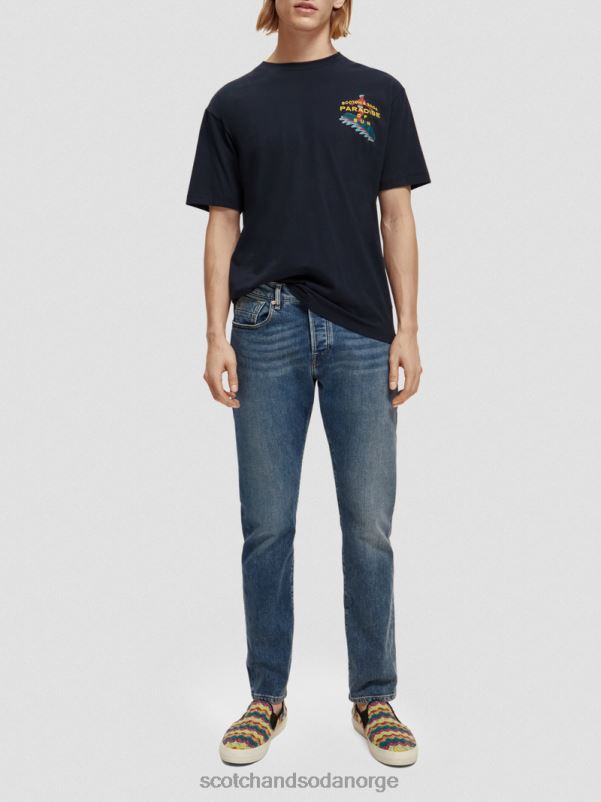 menn t-skjorte med brodert kunst marinen N40XD393 klær Scotch & Soda