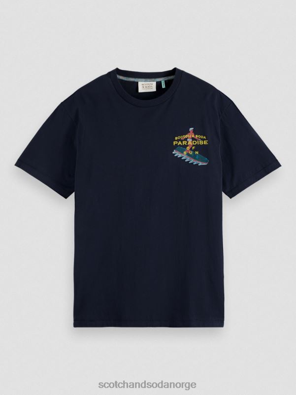 menn t-skjorte med brodert kunst marinen N40XD393 klær Scotch & Soda