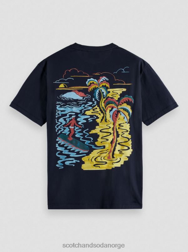 menn t-skjorte med brodert kunst marinen N40XD393 klær Scotch & Soda