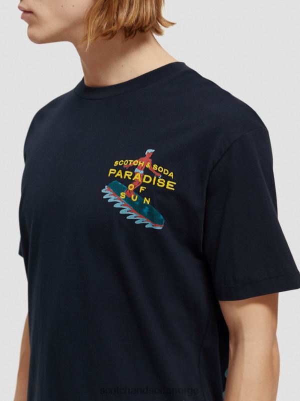 menn t-skjorte med brodert kunst marinen N40XD393 klær Scotch & Soda