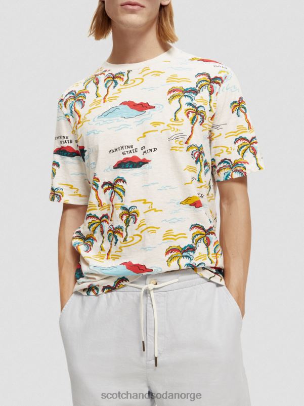 menn trykt t-skjorte med rund hals hvit palmetre øy aop N40XD412 klær Scotch & Soda