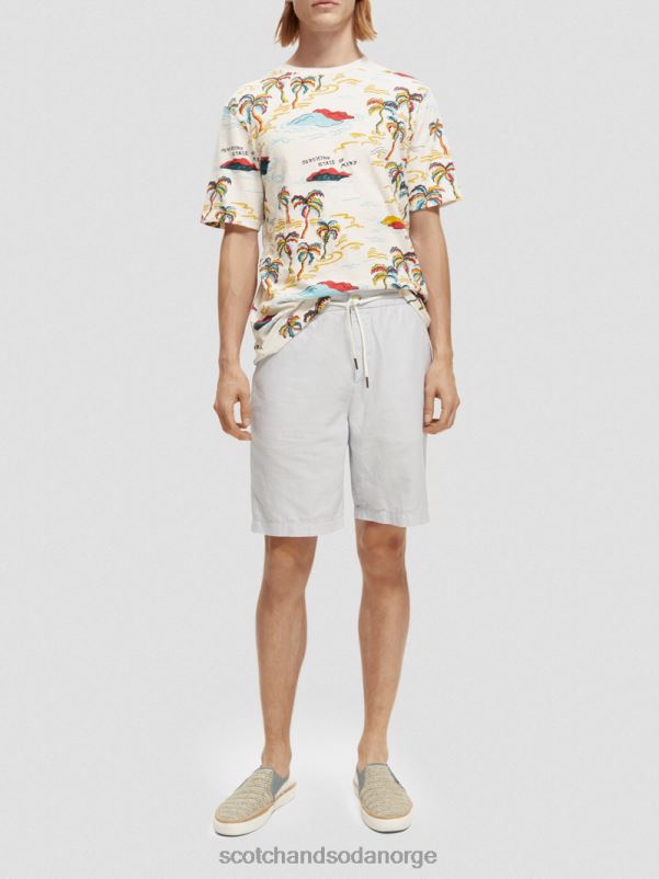 menn trykt t-skjorte med rund hals hvit palmetre øy aop N40XD412 klær Scotch & Soda