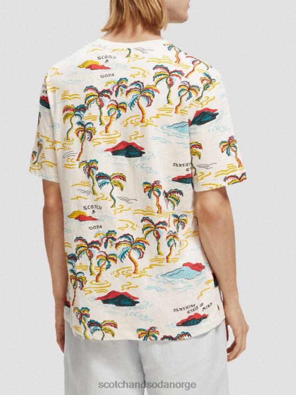 menn trykt t-skjorte med rund hals hvit palmetre øy aop N40XD412 klær Scotch & Soda