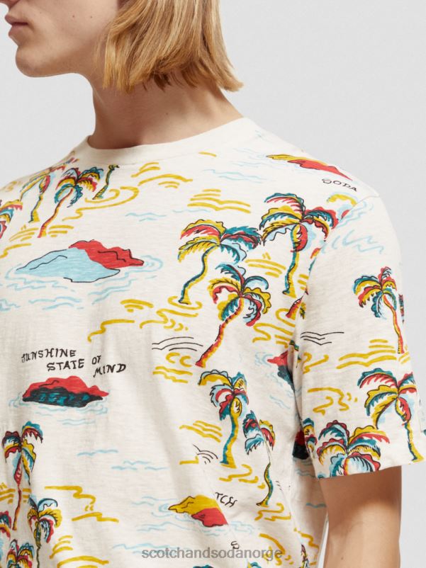menn trykt t-skjorte med rund hals hvit palmetre øy aop N40XD412 klær Scotch & Soda