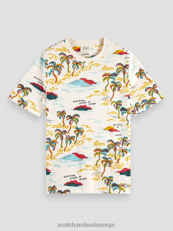 menn trykt t-skjorte med rund hals hvit palmetre øy aop N40XD412 klær Scotch & Soda