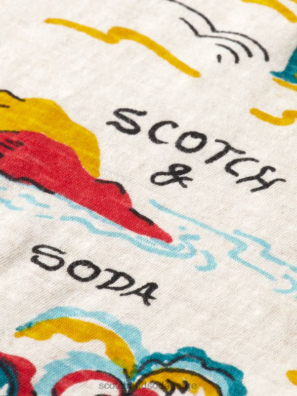 menn trykt t-skjorte med rund hals hvit palmetre øy aop N40XD412 klær Scotch & Soda