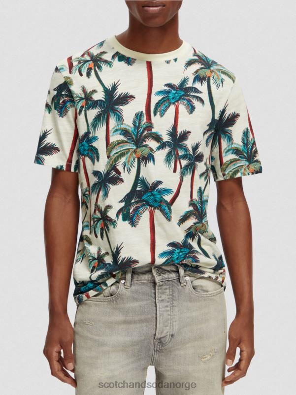menn trykt t-skjorte med rund hals offwhite palmer aop N40XD411 klær Scotch & Soda