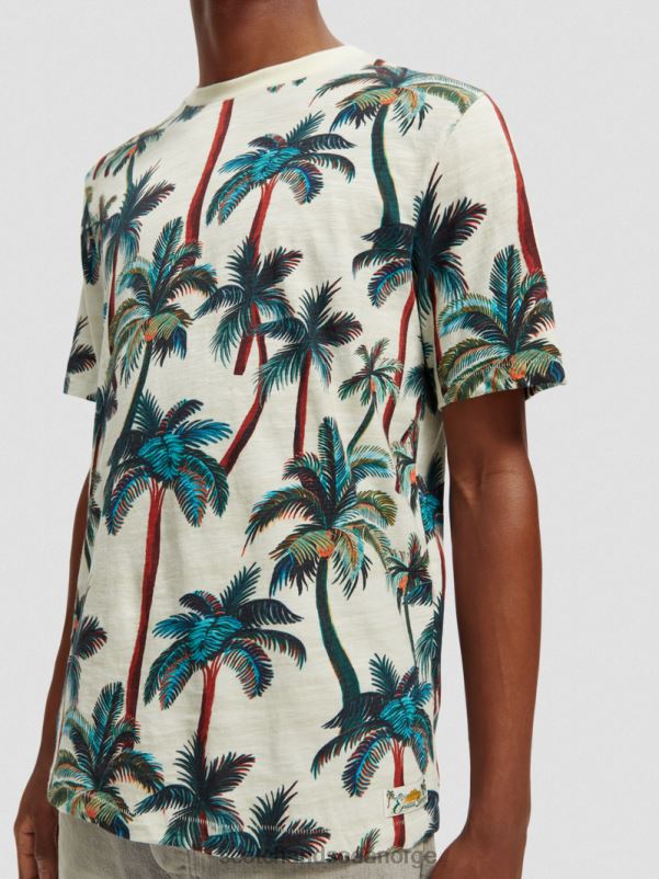 menn trykt t-skjorte med rund hals offwhite palmer aop N40XD411 klær Scotch & Soda