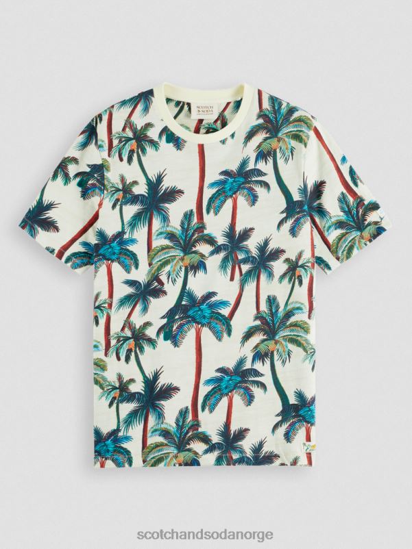 menn trykt t-skjorte med rund hals offwhite palmer aop N40XD411 klær Scotch & Soda