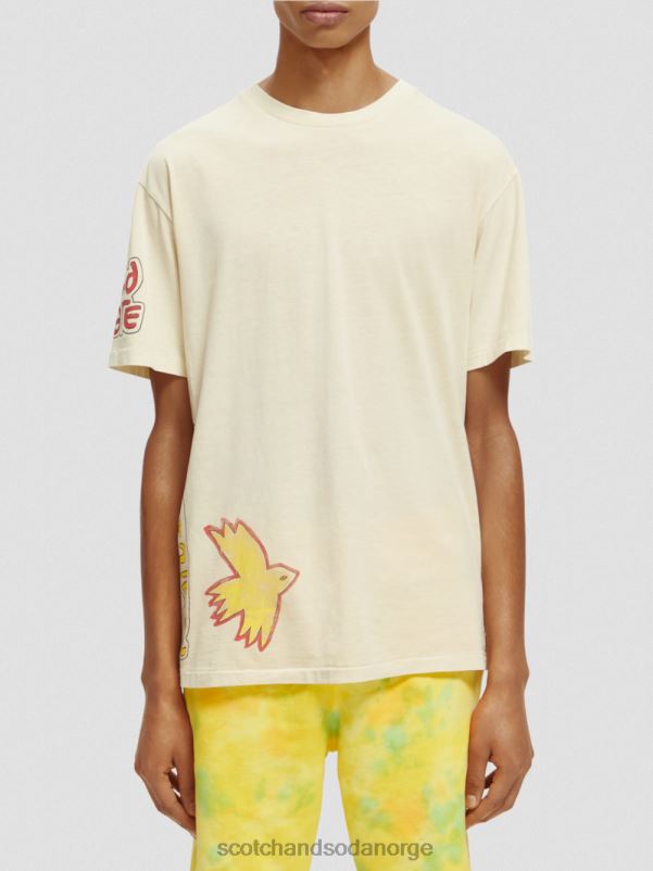 menn vasket kunstverk t-skjorte off white N40XD446 klær Scotch & Soda
