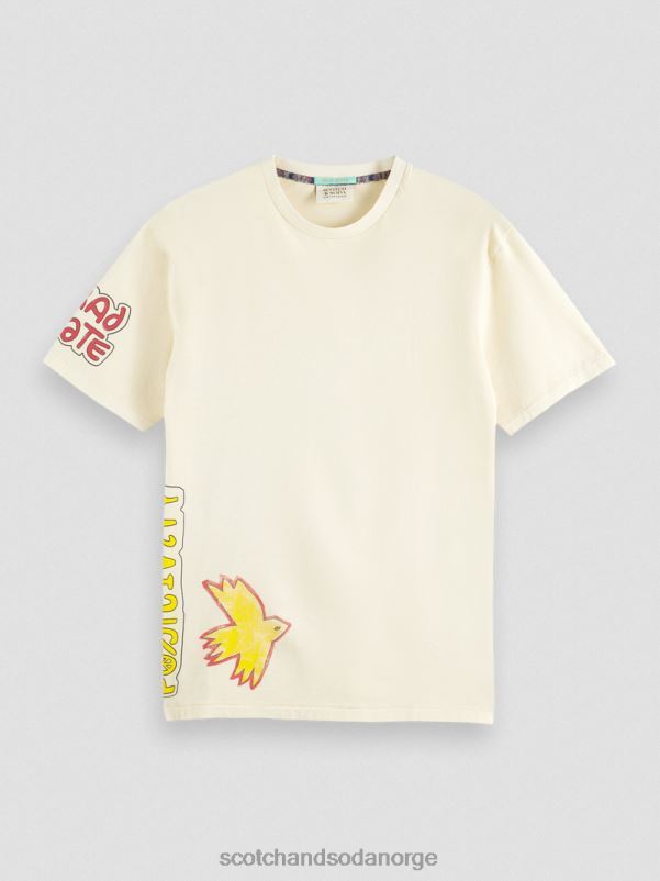 menn vasket kunstverk t-skjorte off white N40XD446 klær Scotch & Soda