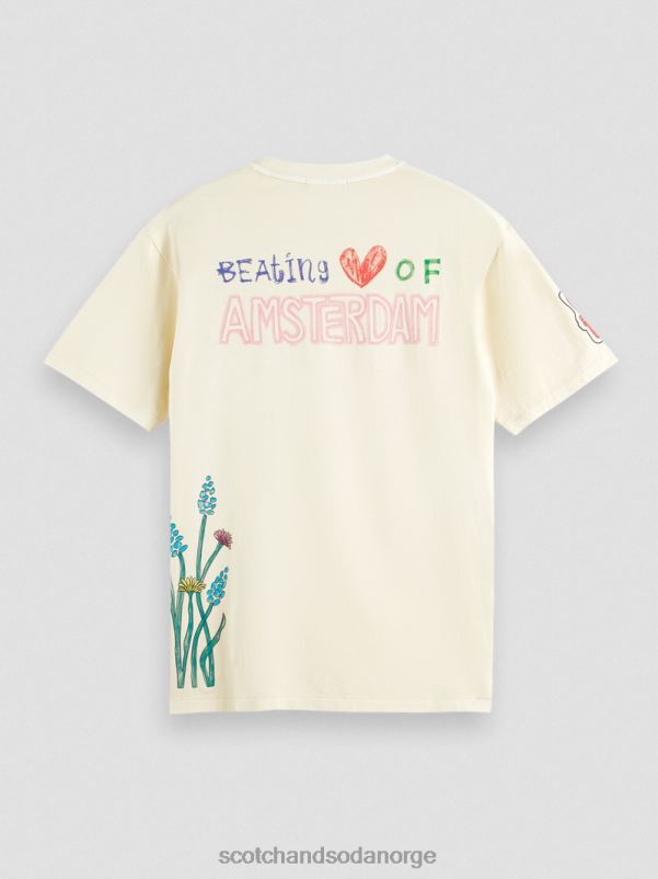 menn vasket kunstverk t-skjorte off white N40XD446 klær Scotch & Soda