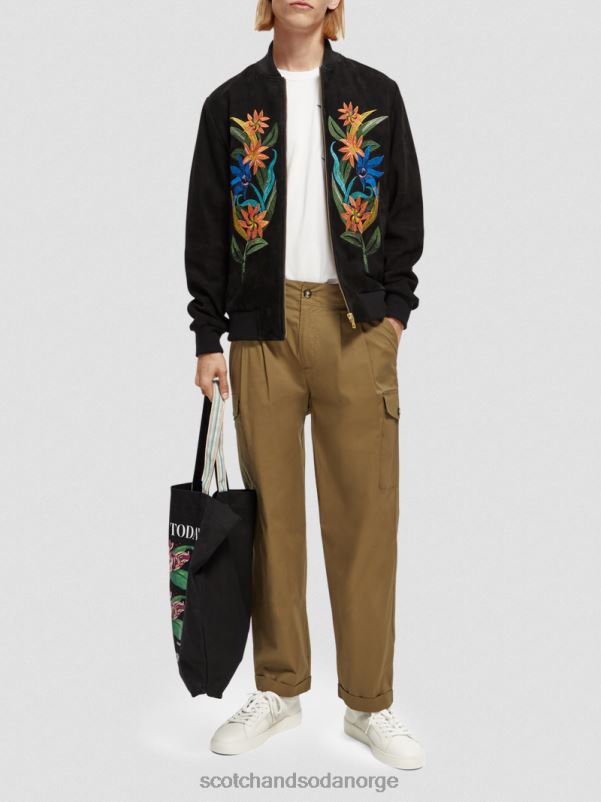 menn brodert bomberjakke i semsket skinn svart N40XD563 klær Scotch & Soda