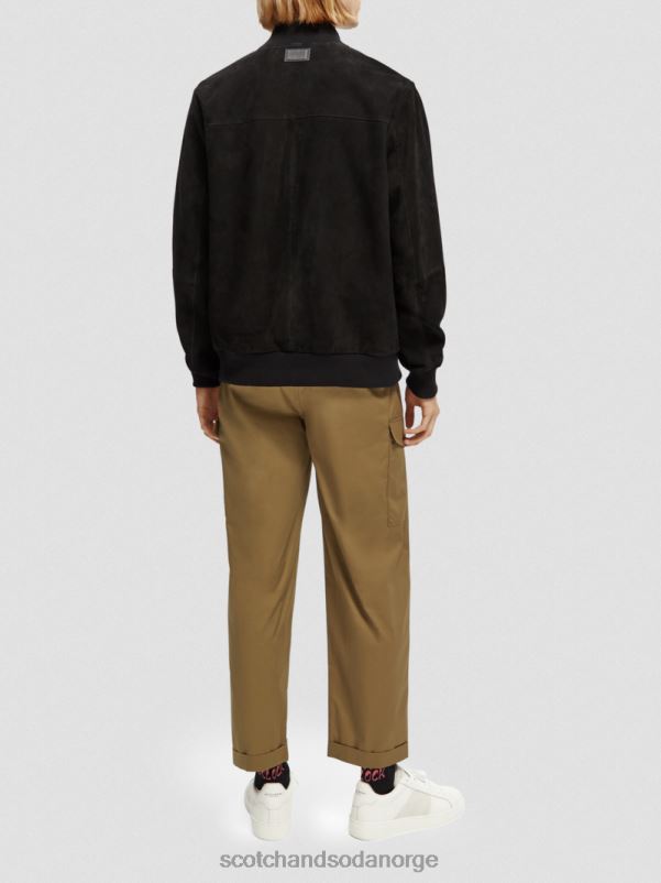 menn brodert bomberjakke i semsket skinn svart N40XD563 klær Scotch & Soda