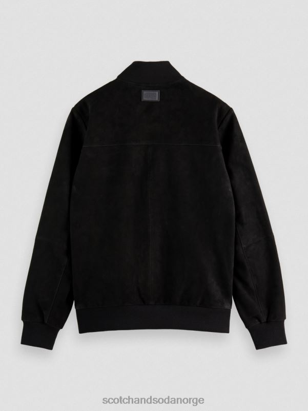 menn brodert bomberjakke i semsket skinn svart N40XD563 klær Scotch & Soda