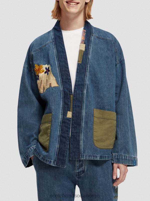 menn brodert denim kimonojakke vasket indigo N40XD558 klær Scotch & Soda