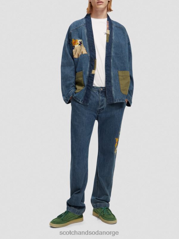 menn brodert denim kimonojakke vasket indigo N40XD558 klær Scotch & Soda
