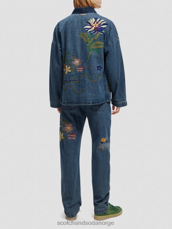 menn brodert denim kimonojakke vasket indigo N40XD558 klær Scotch & Soda