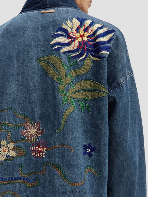 menn brodert denim kimonojakke vasket indigo N40XD558 klær Scotch & Soda