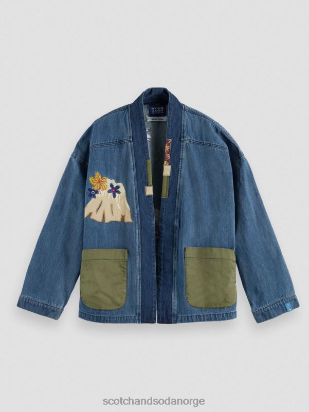 menn brodert denim kimonojakke vasket indigo N40XD558 klær Scotch & Soda