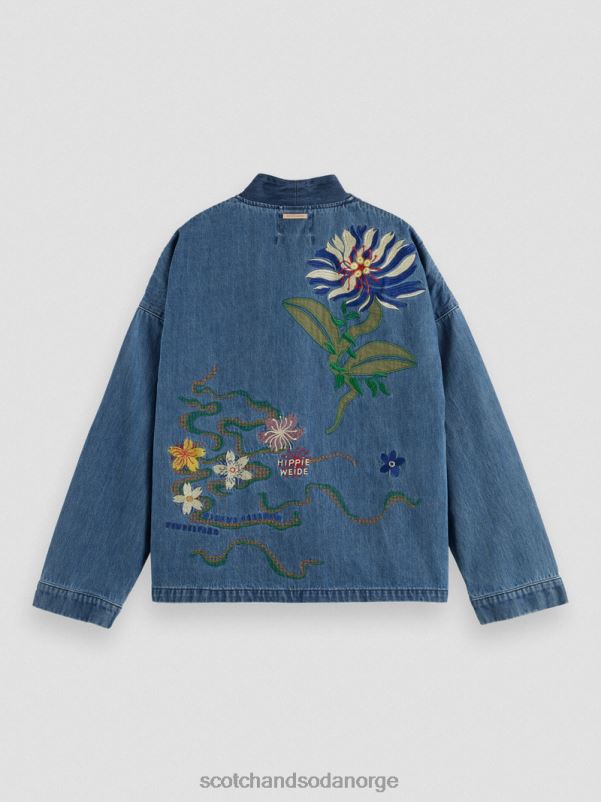 menn brodert denim kimonojakke vasket indigo N40XD558 klær Scotch & Soda