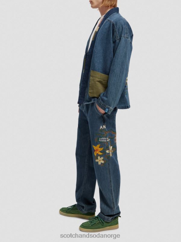 menn brodert denim kimonojakke vasket indigo N40XD558 klær Scotch & Soda