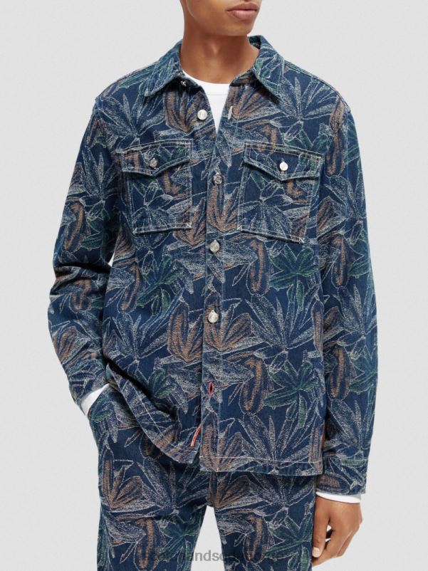 menn jacquard floral denim overskjorte indigo jacquard N40XD572 klær Scotch & Soda
