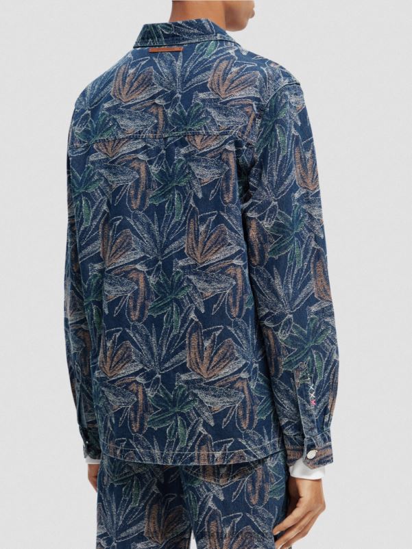 menn jacquard floral denim overskjorte indigo jacquard N40XD572 klær Scotch & Soda