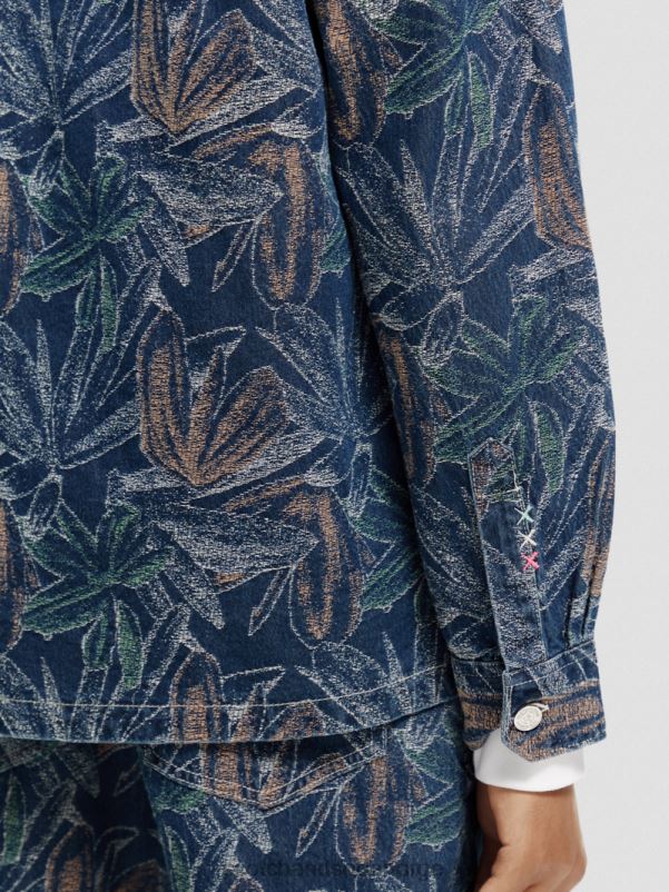 menn jacquard floral denim overskjorte indigo jacquard N40XD572 klær Scotch & Soda