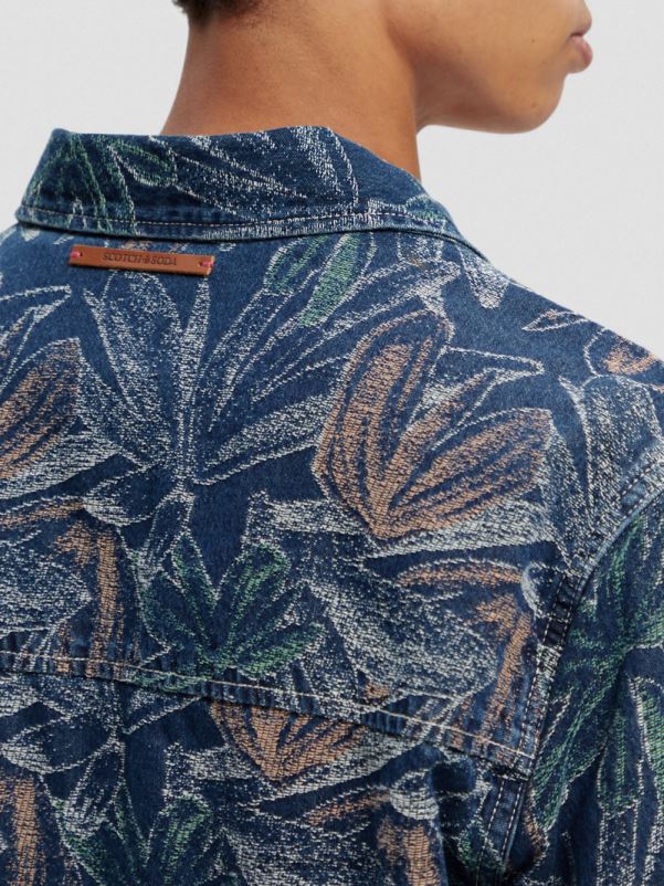 menn jacquard floral denim overskjorte indigo jacquard N40XD572 klær Scotch & Soda