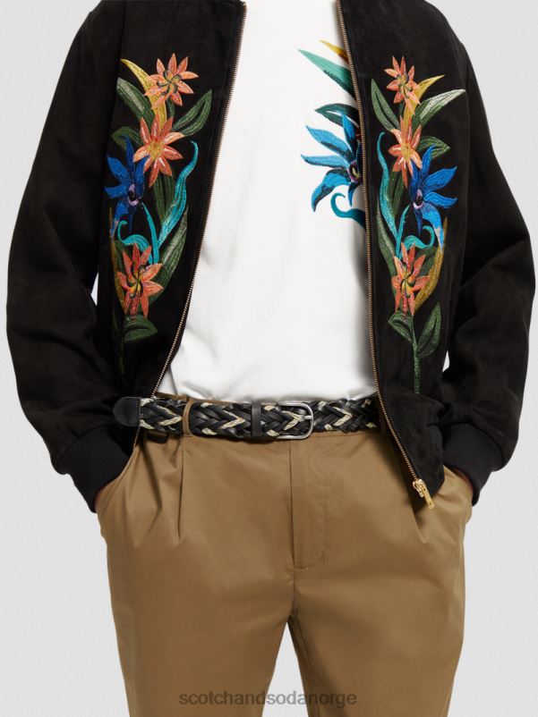 menn flettet skinn og snorbelte svart N40XD719 tilbehør Scotch & Soda